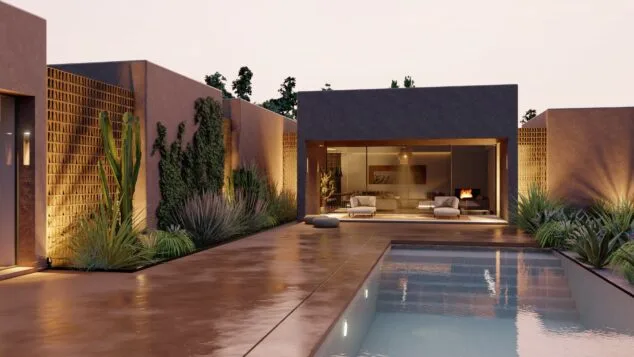 casa benimaquia de qb arquitectos al atardecer