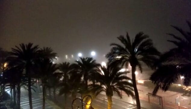 Así desaparecieron las calles de Dénia bajo la niebla de anoche 1 Imagen: El puerto de Dénia es engullido por la niebla