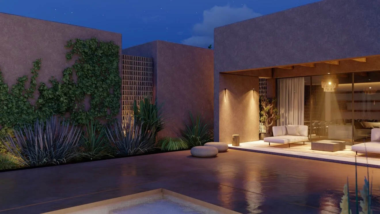 Jardín de noche de la Casa Benimaquia - QB Arquitectos