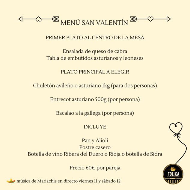 Imatge: Menú de Sant Valentí de Folixa Asador Sidrería
