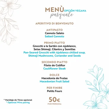 Menù Pasquale – opción vegana por 50€ en Nomada