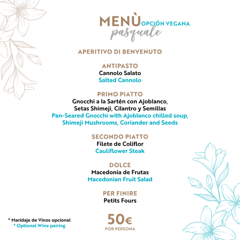Menù Pasquale - opción vegana por 50€ en Nomada