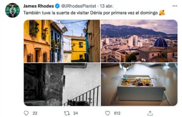tuit de james rhodes sobre su visita a denia