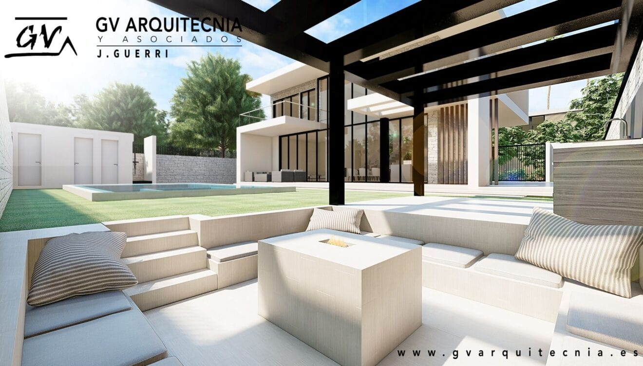 Zona chill out con pérgola - GV Arquitecnia