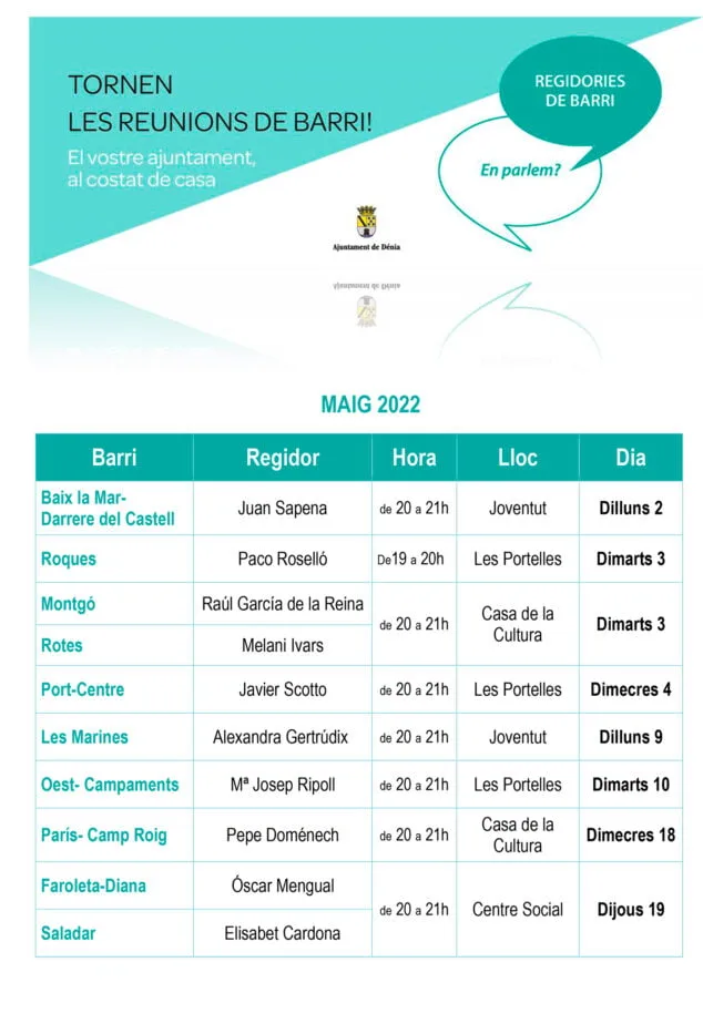 Imagen: Reuniones de barrio Dénia mayo 2022