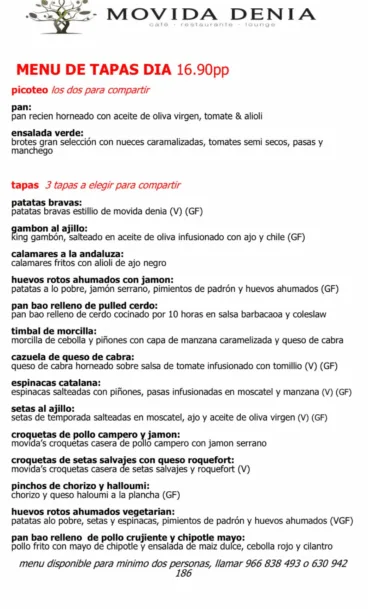 Menú de Tapas de día en Movida Dénia
