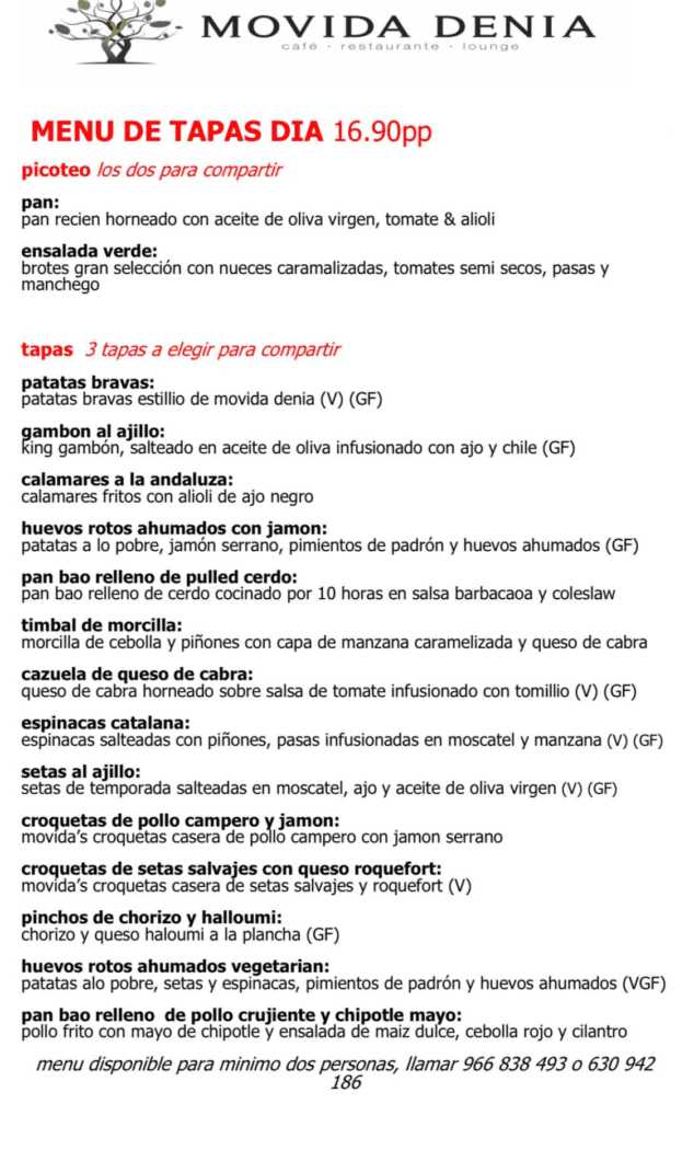 menú de tapes de dia en moguda denia