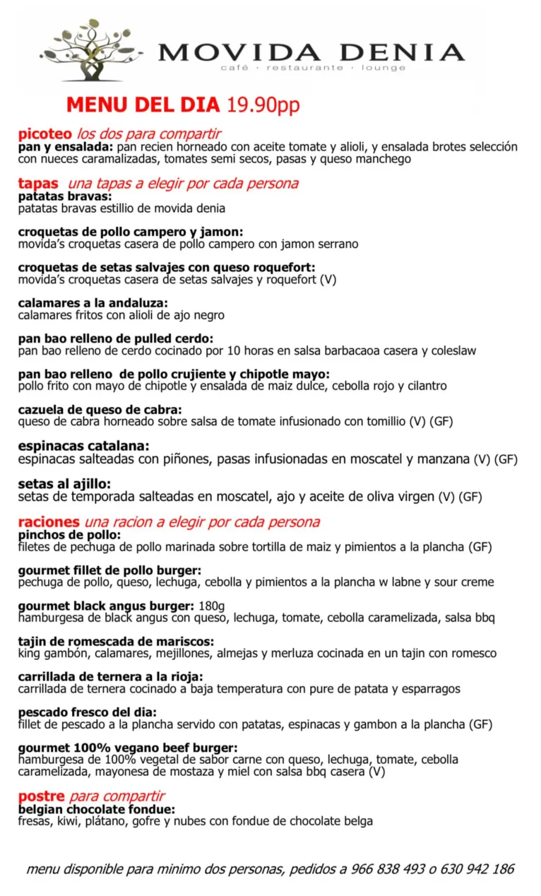 Menú del día en Movida Dénia
