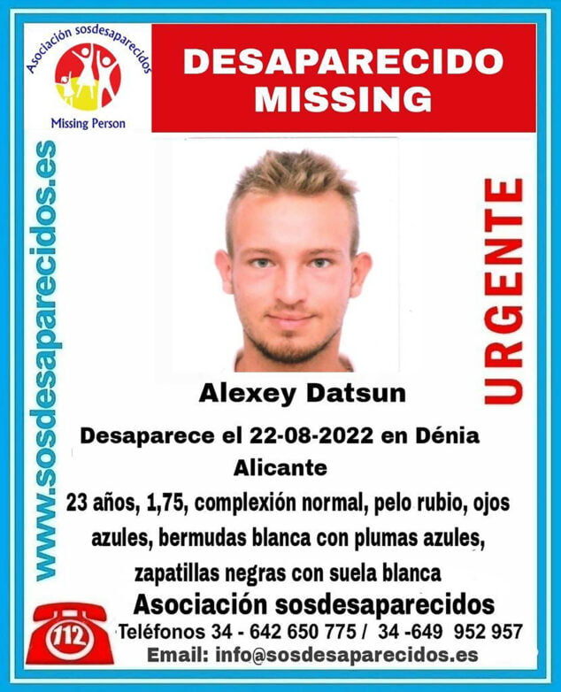 Imagen: Alerta del desaparecido en Dénia