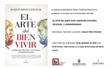 Cartel de la presentación del libro El arte del buen vivir- sabiduría epicúrea, felicidad y posmodernidad