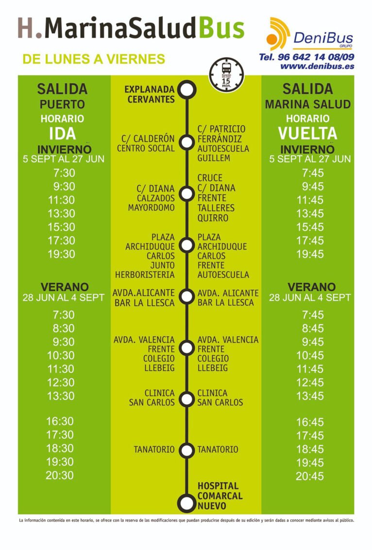 Bus schedule from Dénia to the Hospital