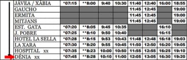 Horarios autobús Xàbia a Dénia
