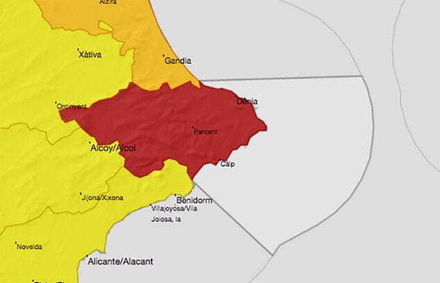 alerta roja por lluvia en la marina alta
