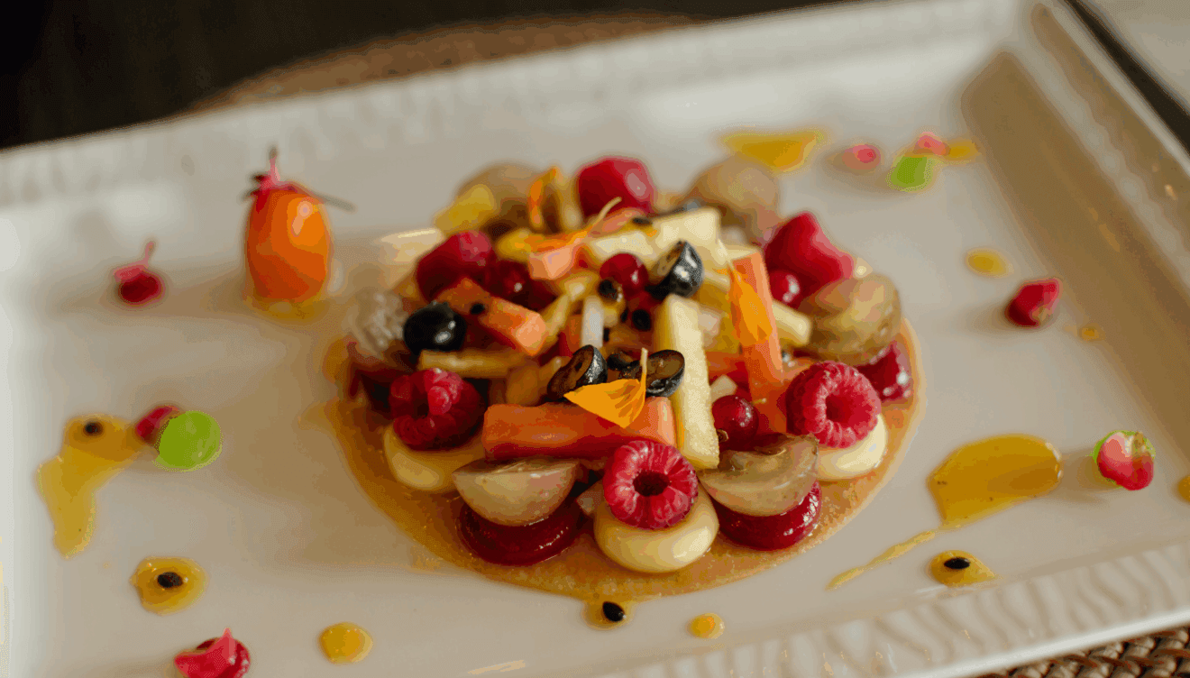 Postre de frutas en diferentes texturas - Mediterrasian
