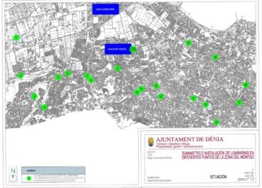 plano de puntos de luz solar en la zona del montgo