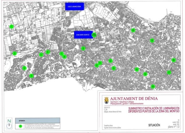 Imagen: Plano de puntos de luz solar en la zona del Montgó
