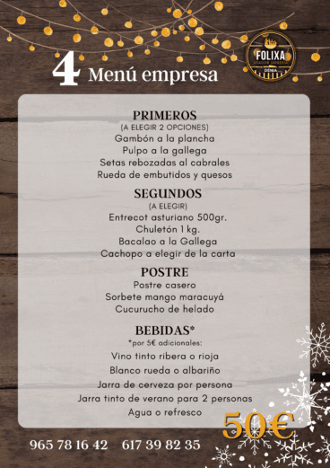 Menú de empresa Folixa Asador Sidrería por 50€