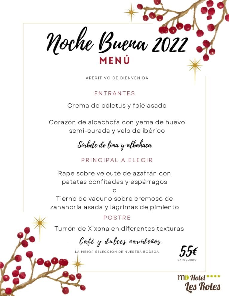 Menú Nochebuena 2022 de Hotel Les Rotes