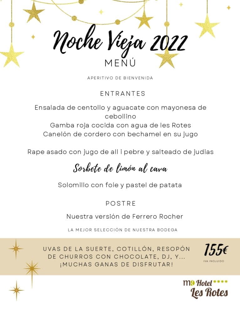 Menú Nochevieja 2022 de Hotel Les Rotes