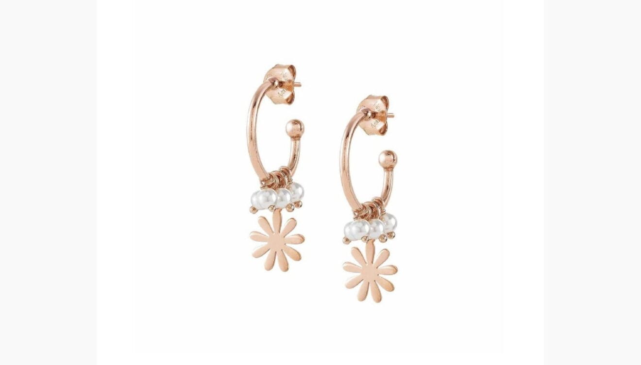 Pendientes con perlas de cristal blanco y flor de Nomination Italy