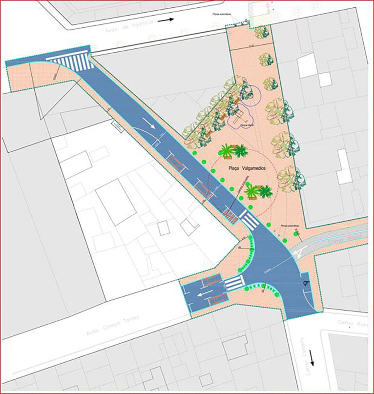 Endgültiger Sanierungsplan des Valgamediós-Platzes oder Westplatzes in Dénia