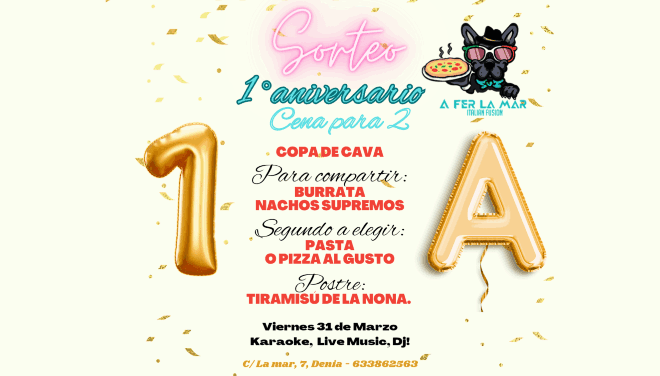 A fer la Mar sortea una cena por su primer aniversario