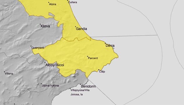 Imagen: La AEMET activa la alerta amarilla en Dénia para el inicio de diciembre