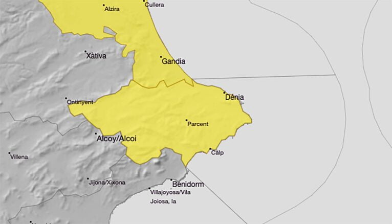 La AEMET activa la alerta amarilla en Dénia para el inicio de diciembre