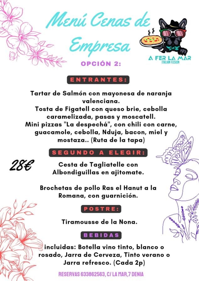 menu 2 de cenas de empresa en a fer la mar