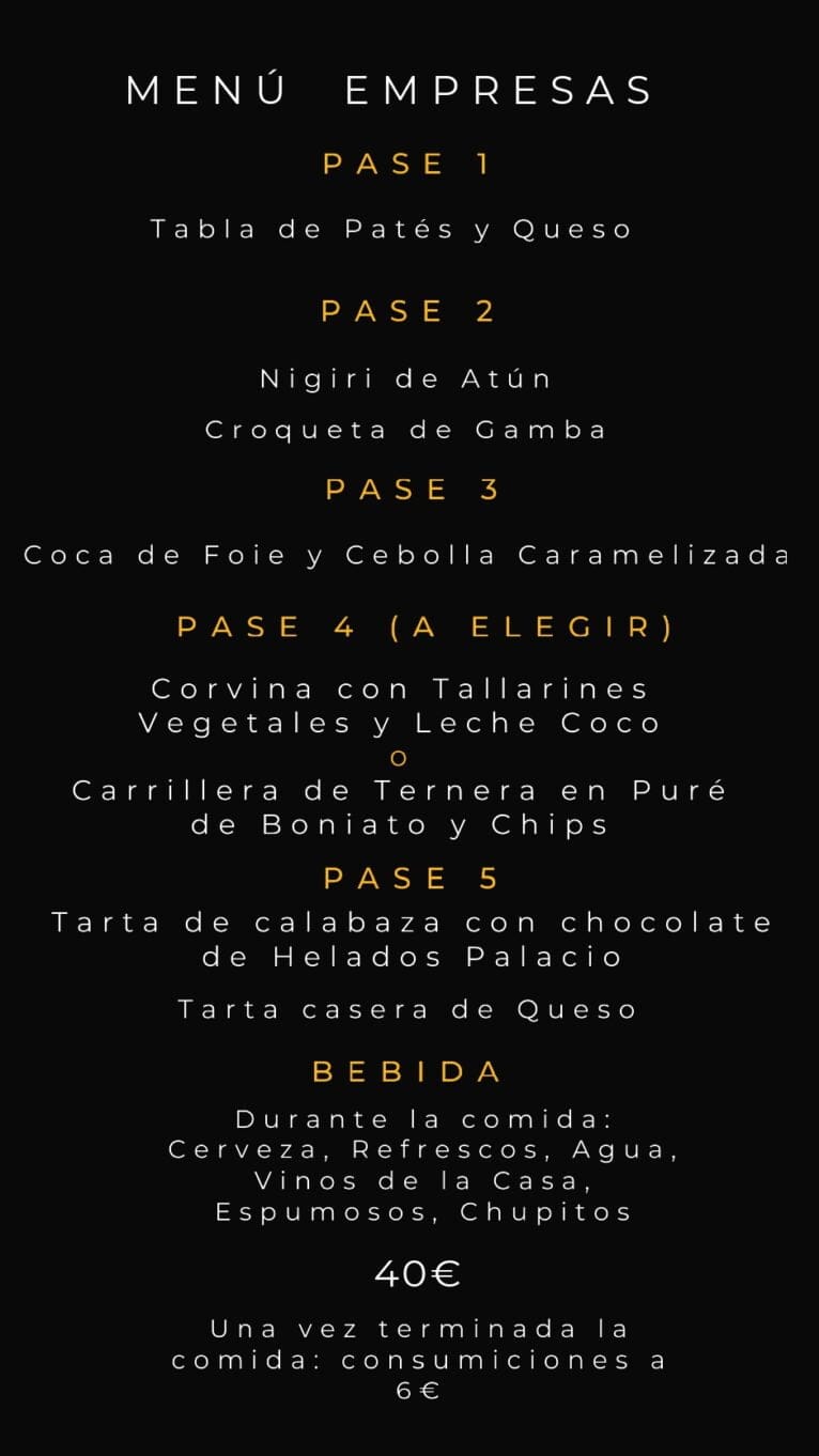 Menú de empresa 2022 de Jaleo Pedreguer