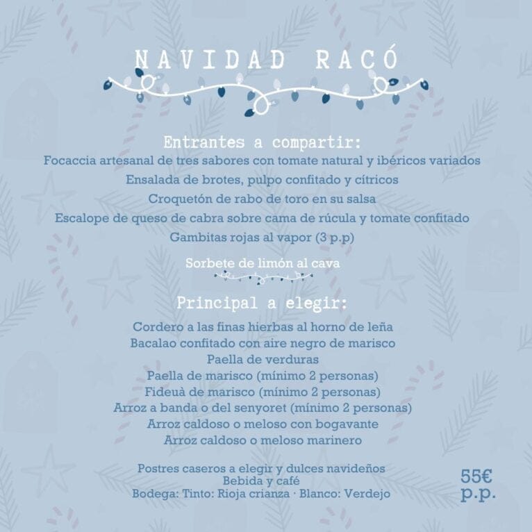 Menú de Navidad de El Racó del Mar