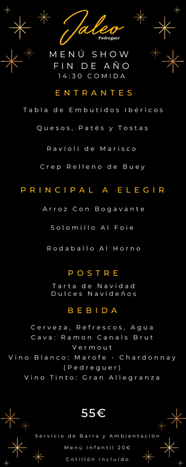 Menú de Nochevieja 2022 de Jaleo Pedreguer