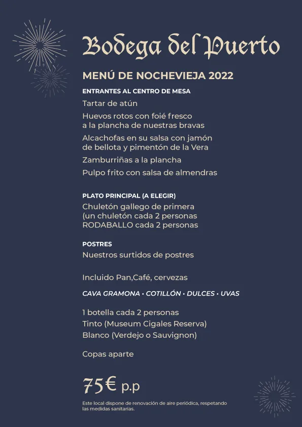 Imagen: Menú de Nochevieja en Bodega del Puerto
