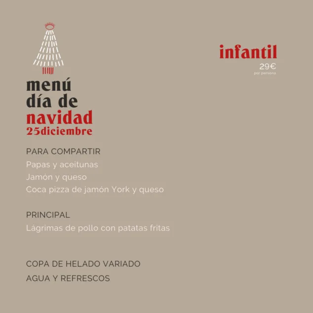 menu infantil de navidad 2022 de escondida