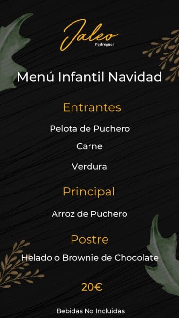 Menú infantil de Navidad 2022 de Jaleo Pedreguer