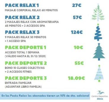 Packs regalo de relax o deporte disponibles en Centro deportivo Dénia