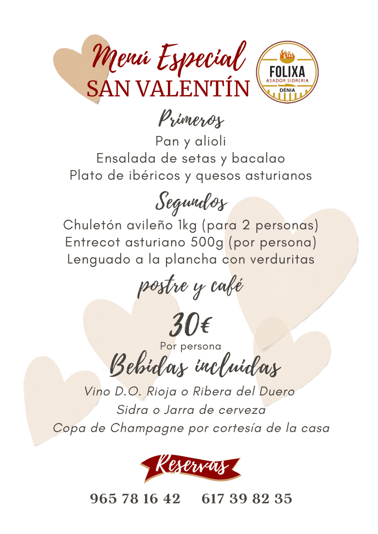 Menú San Valentín Folixa Asador Sidrería