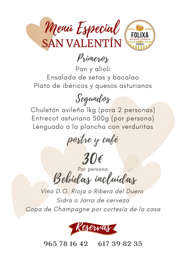 Imagen: Menú San Valentín Folixa Asador Sidrería