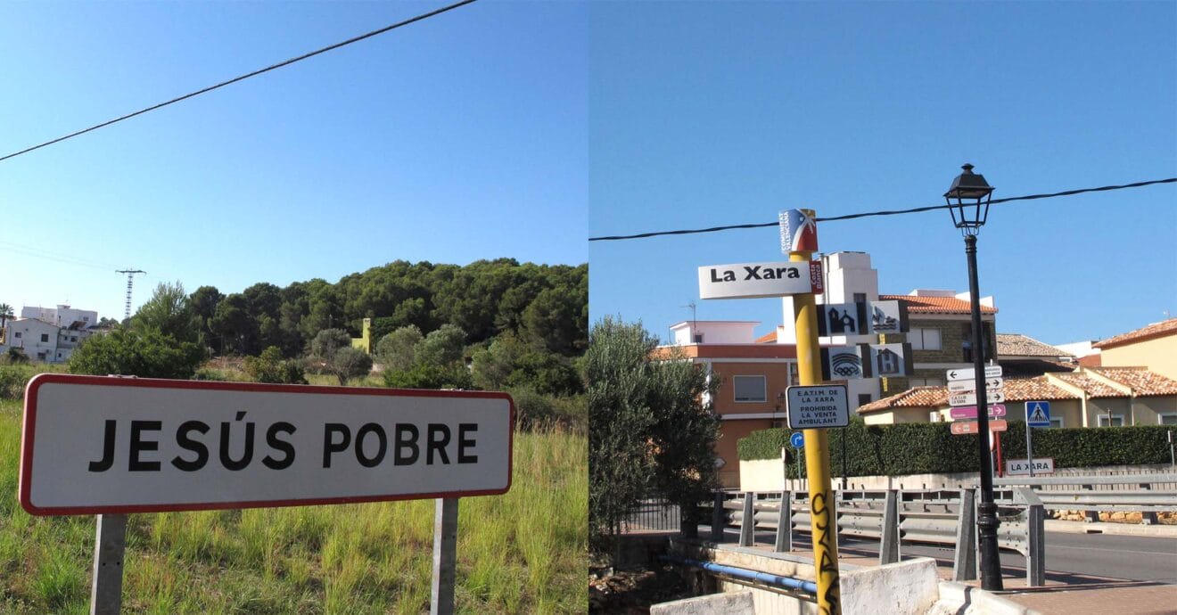 Carteles de entrada de La Xara y Jesús Pobre