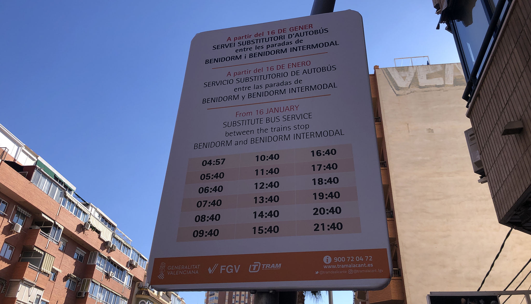 Horarios de la conexión de bus entre la estación Benidorm Intermodal y Benidorm