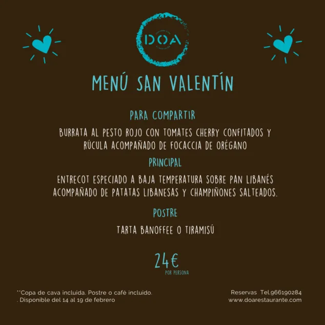 Imagen: Menú de San Valentín en DOA
