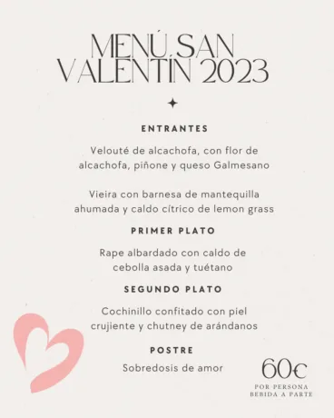 Menu Vall de Cavall San Valentin