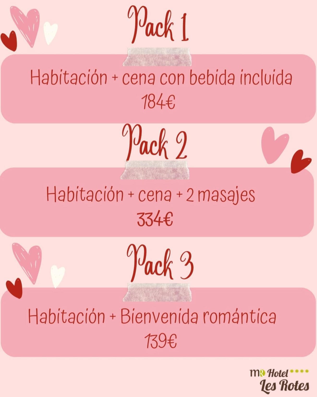 Packs de Hotel Les Rotes San Valentin