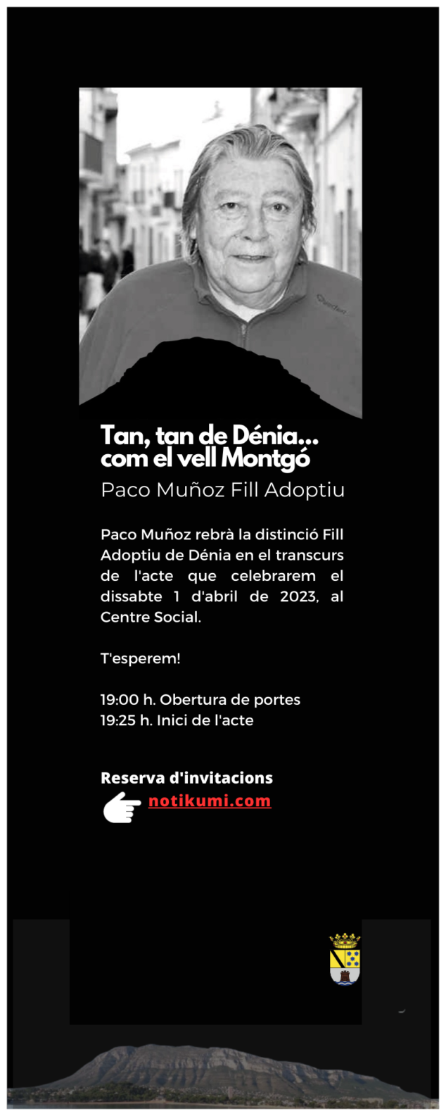 Imagen: Invitación de reserva para el acto de Paco Muñoz