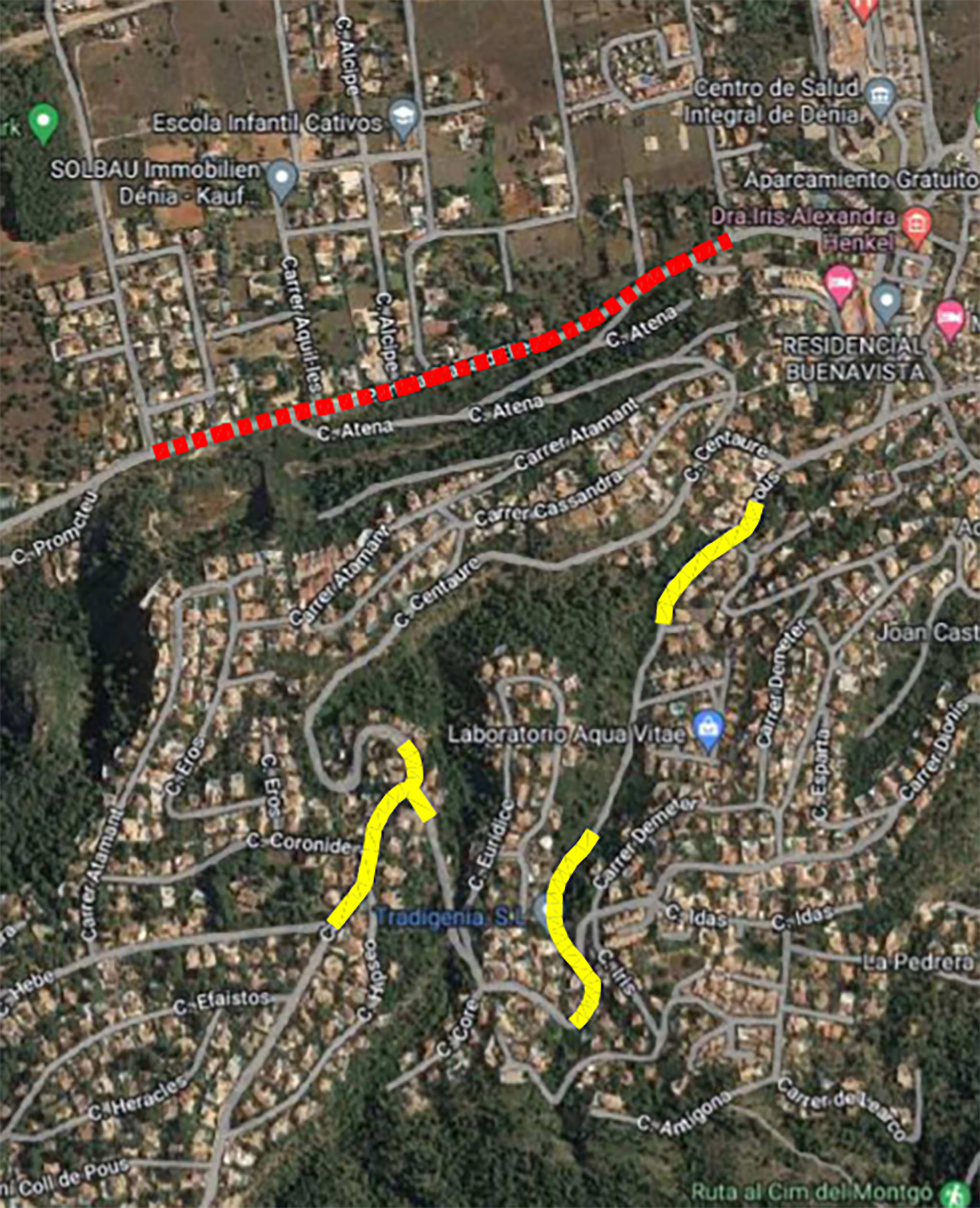 Plano de las zonas con mejoras en el Montgó