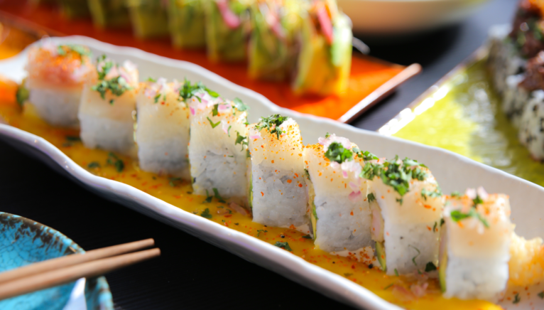 Platos exóticos de sushi en Bluefish