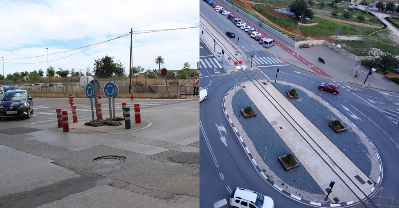Evolución de la rotonda en el cruce Joan Fuster con Diana