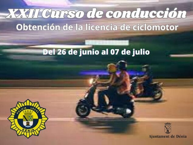 Se abren las inscripciones para el curso de ciclomotor gratuito del Ayuntamiento de Dénia 1 Imagen: Anuncio del nuevo Curso de conducción de ciclomotor de Dénia