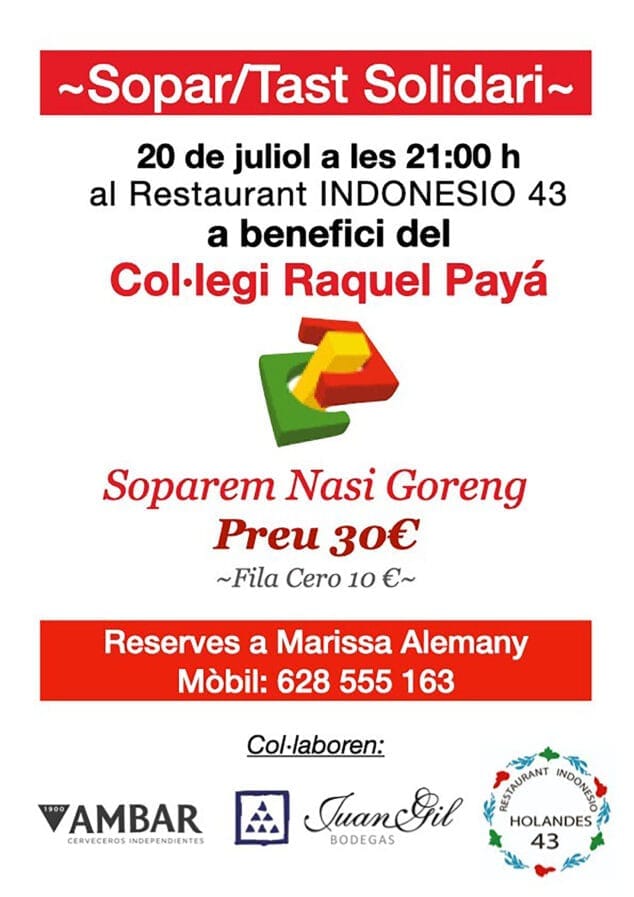 Imagen: Cartel de la cena solidaria del Raquel Payá