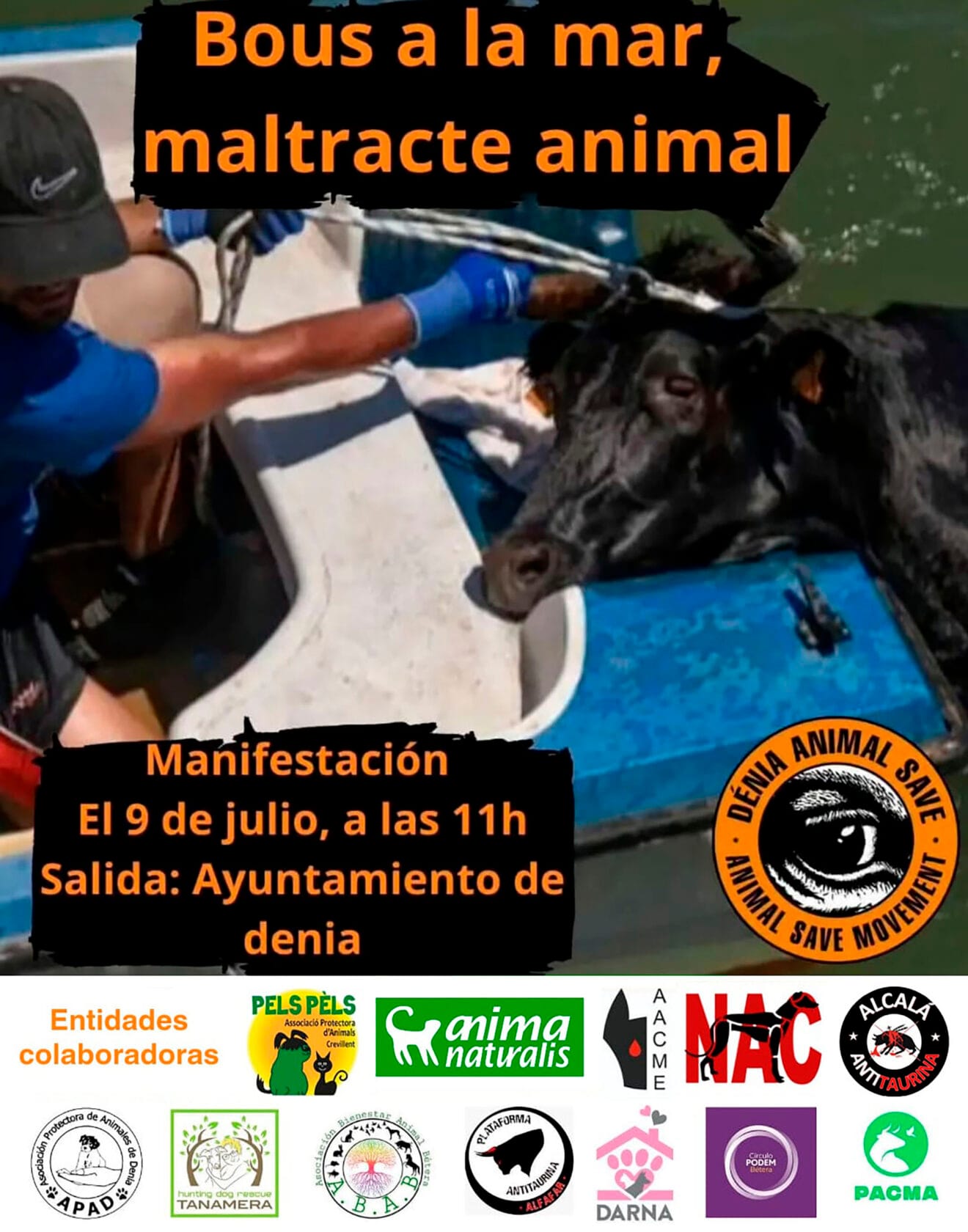 Cartel de la manifestación del colectivo Dénia Animal Save